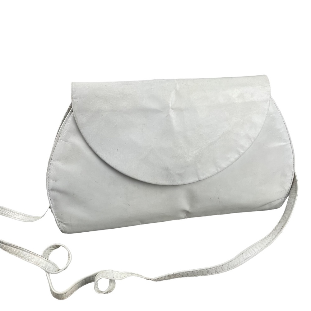 Vintage Charles Jourdan White Lamb Leather Crossbody Shoulder Bag Made in France